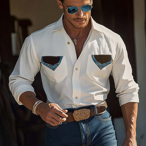 Camisa de manga larga de algodón vintage para hombre