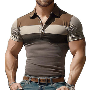 Camiseta de verano elástica con cuello polo y bloques de color para hombre