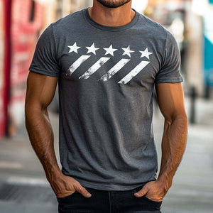 Camiseta de manga corta con cuello redondo y estampado geométrico informal retro para hombre