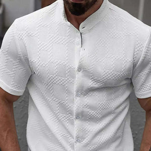 Camisa informal de manga corta de jacquard blanca para hombre