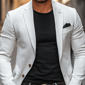 Men's Casual Linen Blended Notched Lapel Single Breasted Slim Fit Blazer