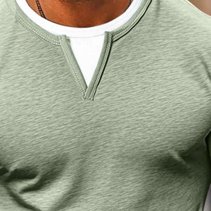 Camiseta informal de manga larga con cuello en V, de dos piezas y doble capa, a juego para hombre