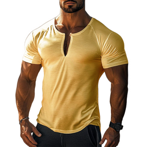Camiseta informal de algodón con cuello en V y manga corta ajustada para hombre