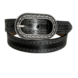 Men's Vintage Distressed Engraved Embossed Genuine Leather Belt