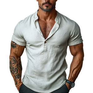 Camiseta de algodón con cuello redondo y manga corta para hombre