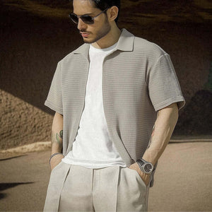 Camisa informal de manga corta con textura gris para hombre