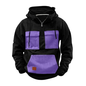 Herren-Hoodie mit Colorblock-Tasche und halbem Reißverschluss