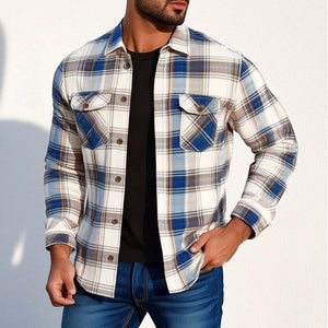 Herren Frühling und Herbst Basic Revers Plaid Langarmhemd