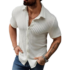 Camisa de manga corta ajustada con textura jacquard blanca para hombre