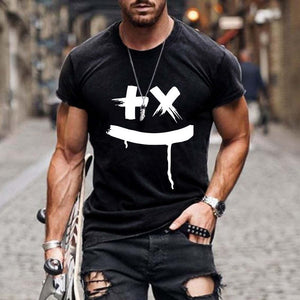 Camiseta informal de verano de manga corta holgada con cara sonriente para hombre