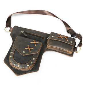 Riñonera clásica de cuero estilo retro para hombre, ideal para actividades al aire libre.