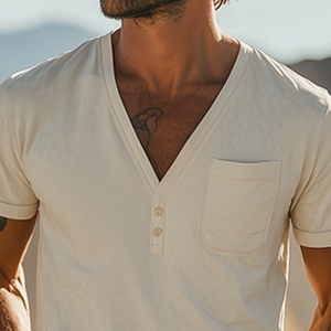 Men's Spring Fashion Casual Suede V-neck Short-sleeved T-shirt