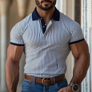 Polo de manga corta ajustado con rayas verticales para hombre