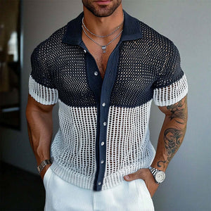 Camisa de manga corta de punto en contraste de malla para hombre