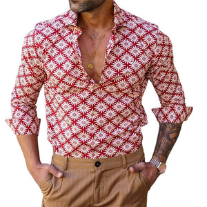Camisa informal de manga larga con estampado brillante de verano para hombre