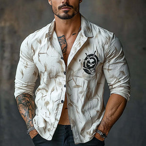 Camisa informal de manga larga con solapa estampada para hombre