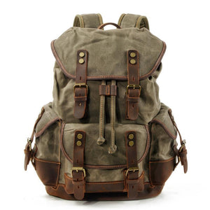 Men's Vintage Outdoor Canvas Stitching Leather Multi-Pocket Backpack