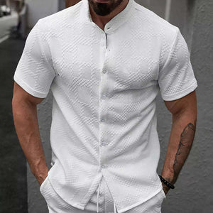 Camisa informal de manga corta de jacquard blanca para hombre