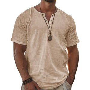 Camiseta Henley de manga corta lisa para hombre