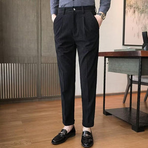 Men's Casual Business Solid Color Corduroy Straight Suit Pants