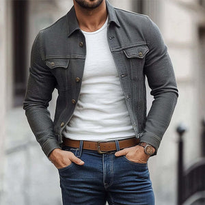 Men's Spring And Autumn Dark Gray Twill Lapel Jacket