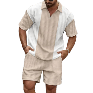 Conjunto de camiseta y pantalones cortos con costuras gofradas para hombre, informal, de primavera y verano
