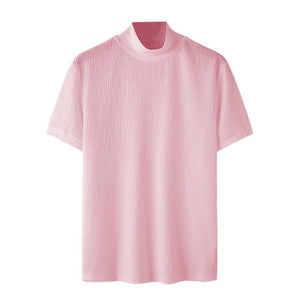 Camiseta de manga corta de punto ajustado de color liso con cuello alto para hombre