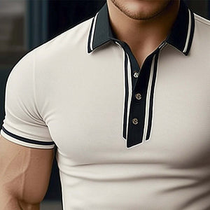 Camiseta de verano cómoda de manga corta con cuello polo en color caqui claro para hombre