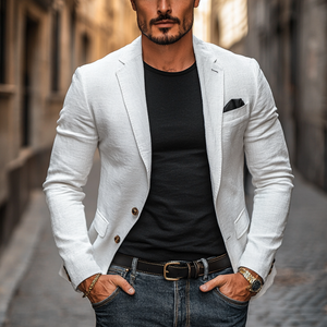 Men's Casual Linen Blended Notched Lapel Single Breasted Slim Fit Blazer