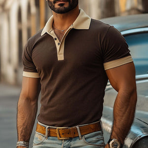 Polo de manga corta sencillo de color liso para hombre