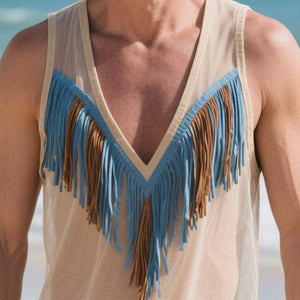 Men's Spring Fashion Suede Tassel Thin Tank Top