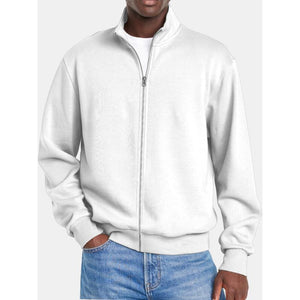 Chaqueta tipo sudadera de manga larga con cuello alto y cremallera de color liso para hombre