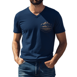 Camiseta informal de manga corta de algodón con cuello en V y estampado de la serie Yellowstone Park para hombre