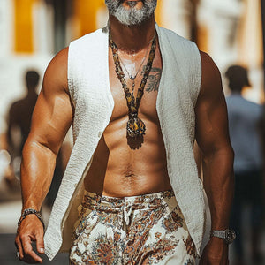 Chaleco blanco texturizado sin cuello para hombre