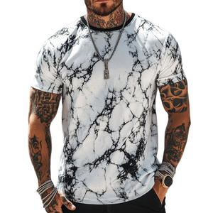 Camiseta retro informal de manga corta con cuello redondo y estampado de grietas para hombre