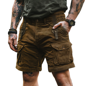 Men's Casual Outdoor Corduroy Multi-Pocket Cargo Shorts