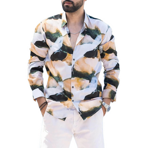 Lässiges Langarmhemd mit Retro-Farbblock-Print für Herren