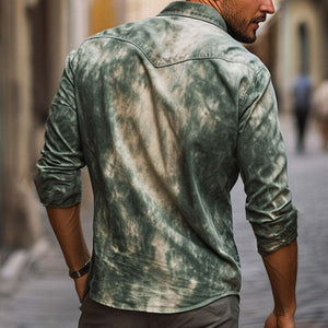 Camisa informal de manga larga con estampado moteado verde oscuro para hombre