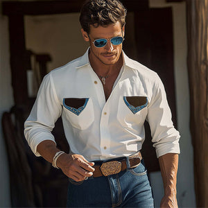 Camisa de manga larga de algodón vintage para hombre