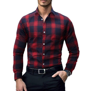 Camisa informal de manga larga a cuadros para hombre