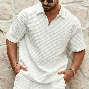 Conjunto de camiseta y pantalones cortos informales de primavera y verano para hombre, con diseño de gofres y tacto agradable.