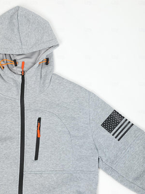Kapuzenpullover mit amerikanischer Flagge für Herren, Grafik, taktisch, militärisch, national, modisch, für den Alltag, lässig, Oberbekleidung, Reißverschluss, Urlaub, Streetwear, Kapuzenpullover, Dunkelblau, Grau, Fleece
