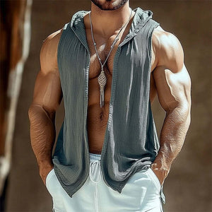 Camiseta sin mangas con capucha y textura gris oscuro para hombre