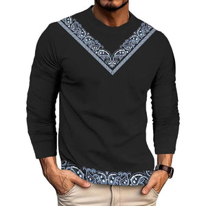 Camiseta informal de manga larga con cuello redondo y estampado para hombre