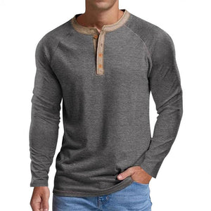 Camiseta informal de manga larga raglán con cuello redondo y bloques de color para hombre