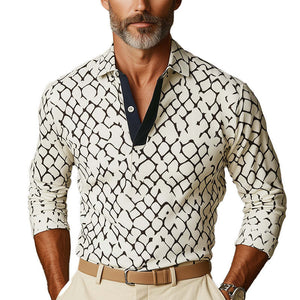 Camisa polo de manga larga de corte entallado informal de negocios para hombre