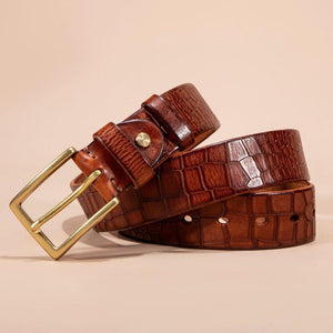 Men's First-layer Genuine Leather Pure Copper Bronze Buckle Cowhide Leather Belt