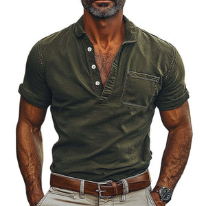 Camiseta básica de verano con cuello polo vintage desgastada para hombre