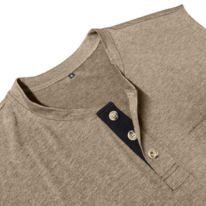 Camiseta sin mangas informal de mezcla de algodón con cuello henley en contraste para hombre