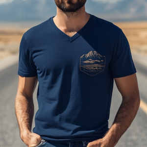Camiseta informal de manga corta de algodón con cuello en V y estampado de la serie Yellowstone Park para hombre